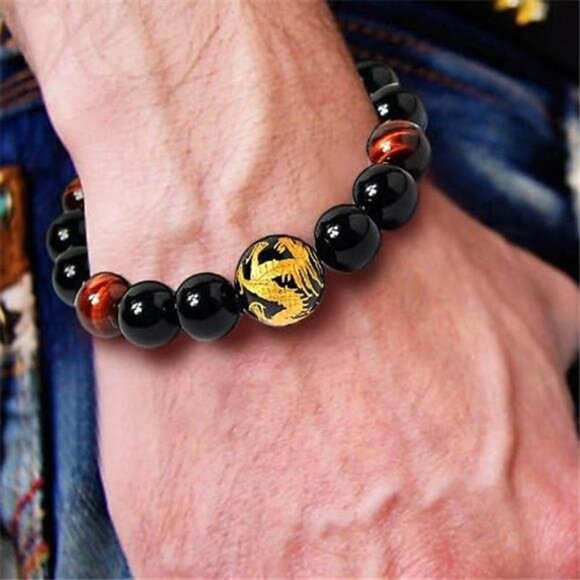 Men Tiger Eye Bead Bracelet Dragon Stone Bracelet Stretch Gemstone Jewelry Gift - Picture 7 of 8